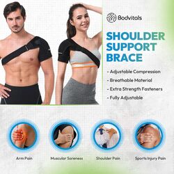 BODVITALS Shoulder Support Brace Compression Shoulder Brace with Pressure Pad for Men, Women Adjustable Fit Shoulder Sleeve Wrap Stabilizer Brace for Support, Right/left (Black)